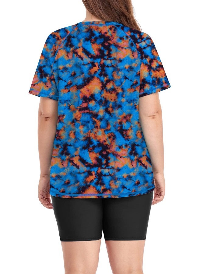 إينو طقم سباحة نسائي من قطعتين من إينو، مقاسات كبيرة، واقي من الشمس، بأكمام قصيرة وشورت قصير، حماية من الأشعة فوق البنفسجية 50+، مناسب لركوب الأمواج، بنقشة زهور برتقالية، مقاس 4XL - Image 3